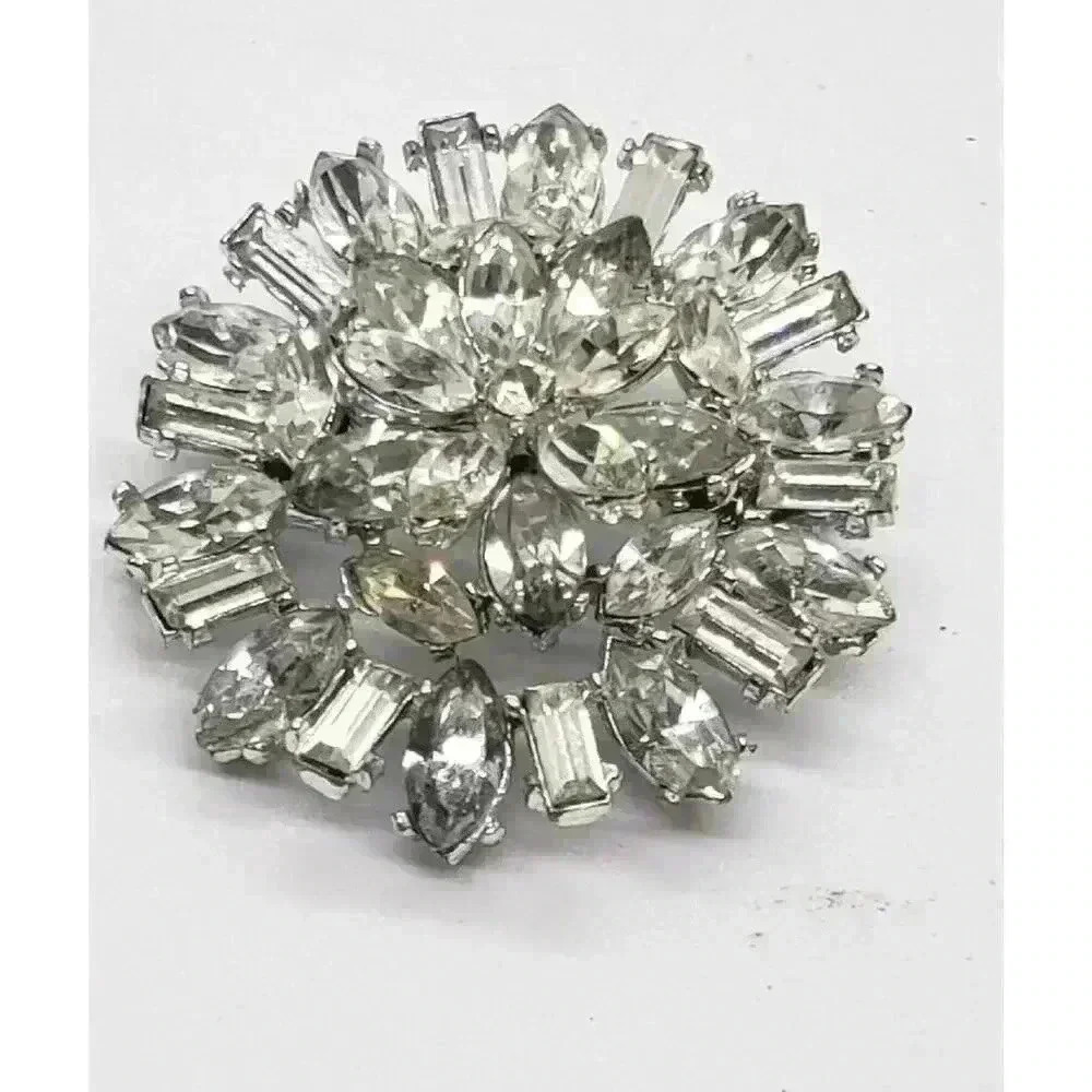 Vintage Brooch Rhinestone Rhodium Plate Austria Statement layered - Picture 2 of 11